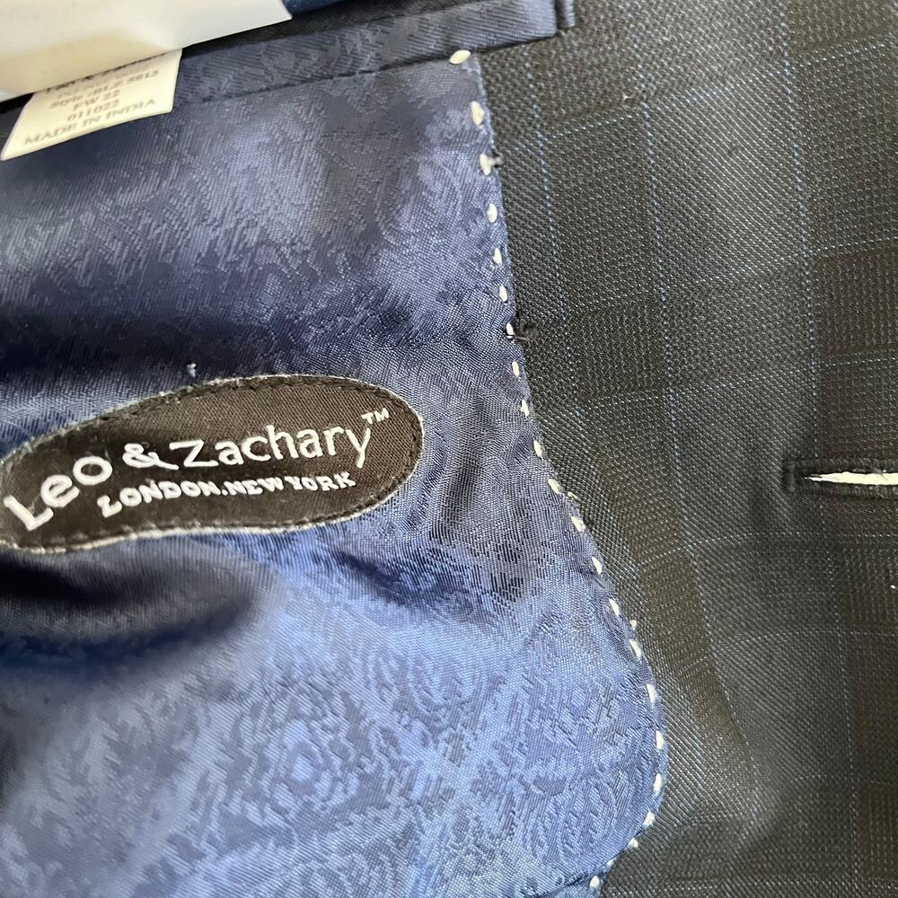 Leo & Zachary Boys Navy Black Plaid Suit Sports Jacket Blazer size 10 - Picture 12 of 14
